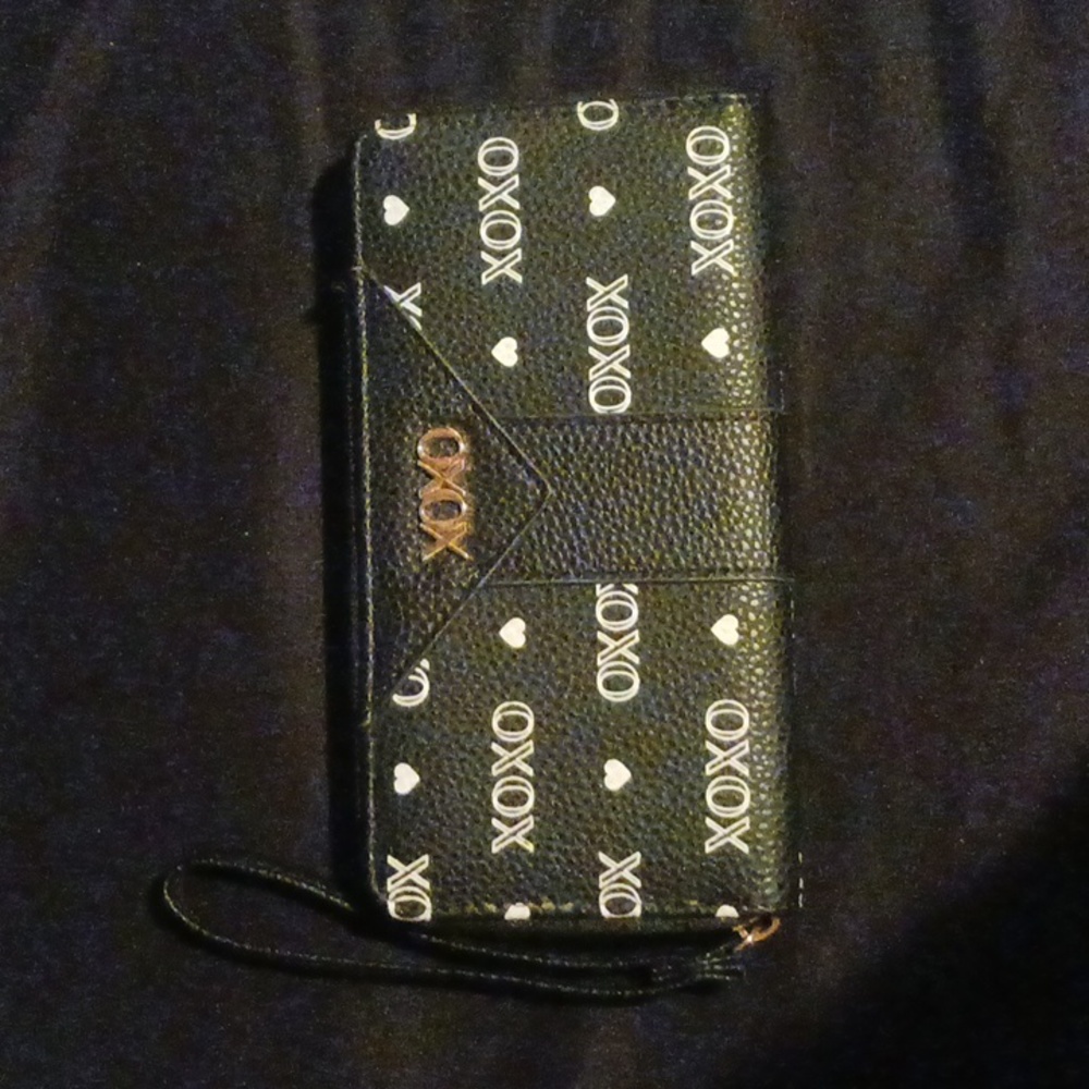 XOXO Wristlet Black Logo Zip Around Phone Wallet
